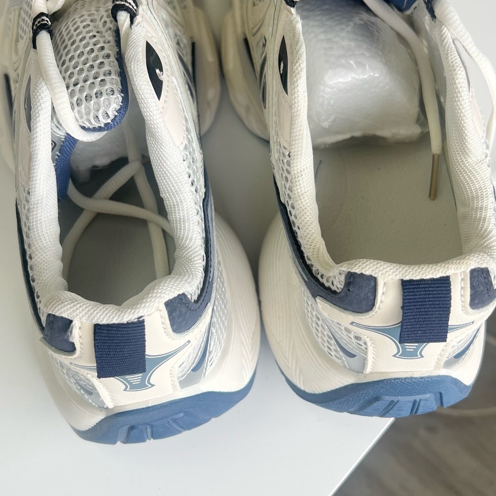 White and Blue Athletic Shoes